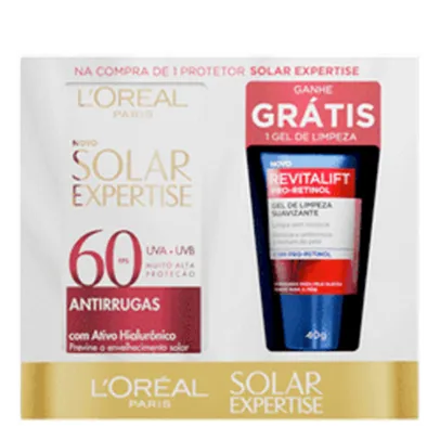 Kit L’Oréal Paris Protetor Solar Facial FPS 60 Solar Expertise 40g + Gel de Limpeza Revitalift 40g