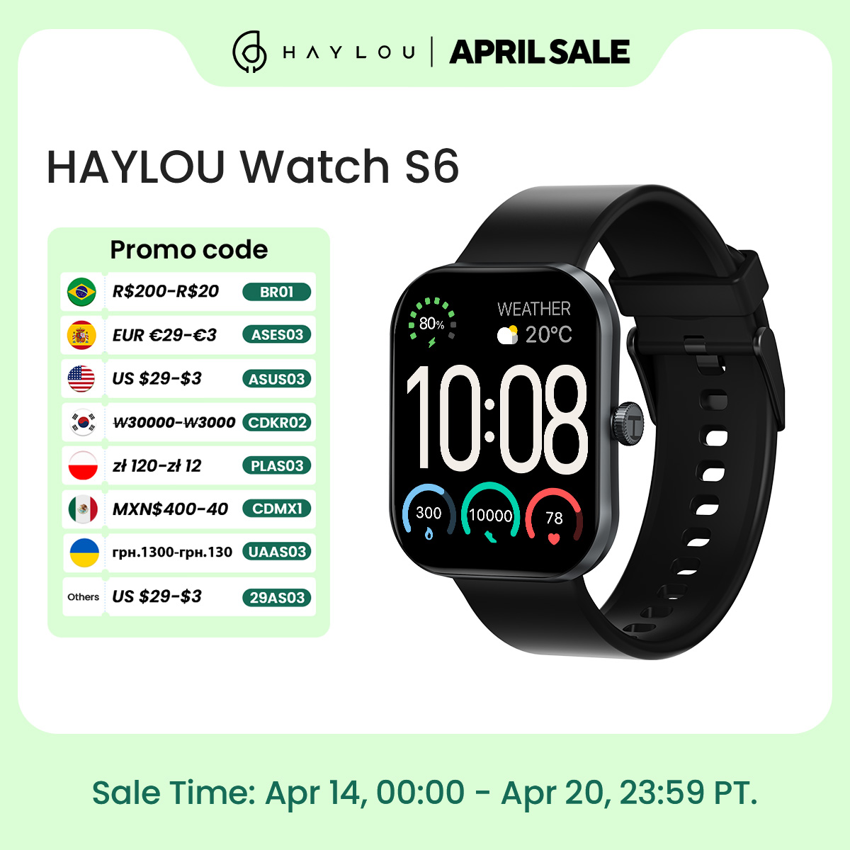 (Com moeda 87,80) Haylou relógio s6 smartwatch 2.01