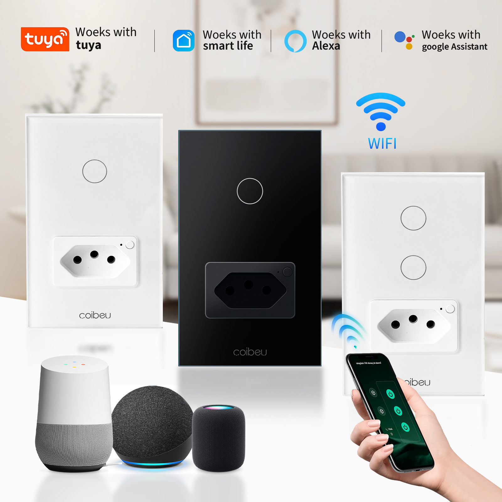 [R$13,01 Moedas/ BR] Interruptor Inteligente, Touch, Com Neutro, Tuya, WI-FI, Alexa, Coibeu Apagador Interruptor inteligente