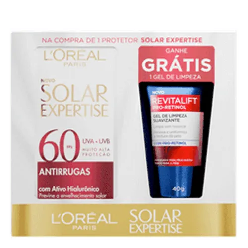 Kit L’Oréal Paris Protetor Solar Facial FPS 60 Solar Expertise 40g + Gel de Limpeza Revitalift 40g