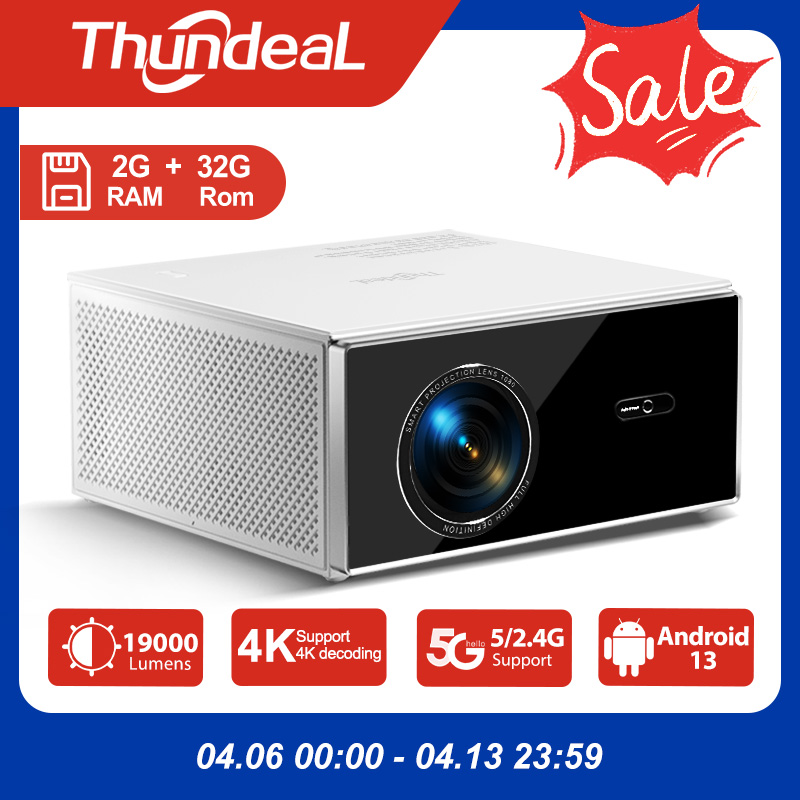 [Envio do Brasil] Projetor Thundeal TDA7W, 1080P Nativo, Selado, Android 13, WiFi 6, Suporte 4K, 19 Mil Lumens