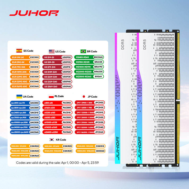 Memória JUHOR RGB DDR5 32GB (2x16) 6000MHz
