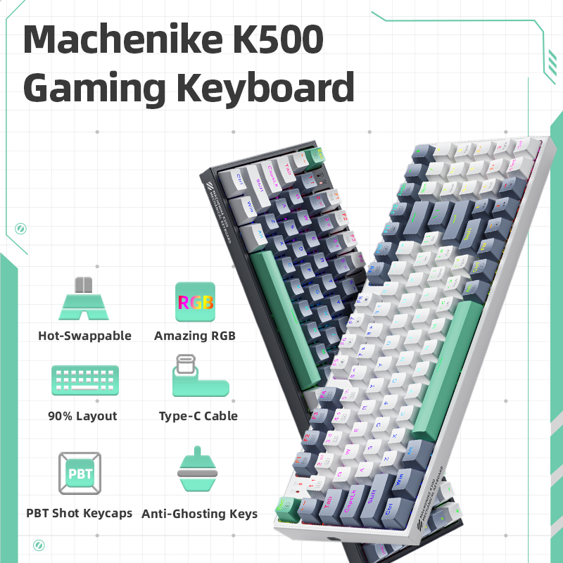 (TX Inclusa/Moedas) Teclado Mecânico Machenike-K500 com Fio – Hot Swappable, 94 Teclas, RGB, Compatível com Mac e Windows