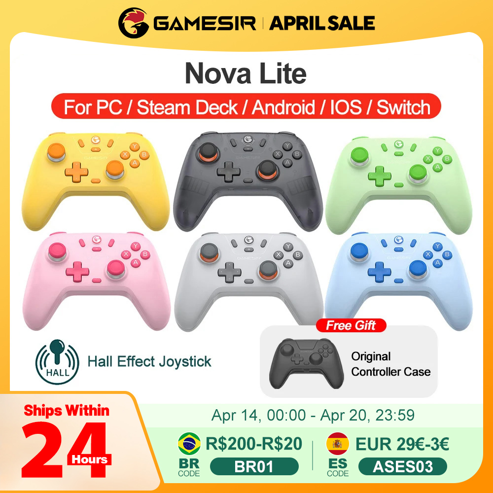 [R$57,37 Moedas/ C.Visa] Controle Sem Fio Gamesir T4 Nova Lite, Hall Effect
