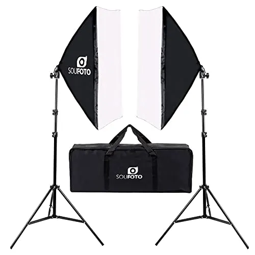 SOU FOTO Kit Softbox Duplo para Iluminação Profissional, Luz Suave 50x70cm, Tripé Ajustável até 2m, Estúdio Fotográfico e Vídeo, Bolsa Inclusa