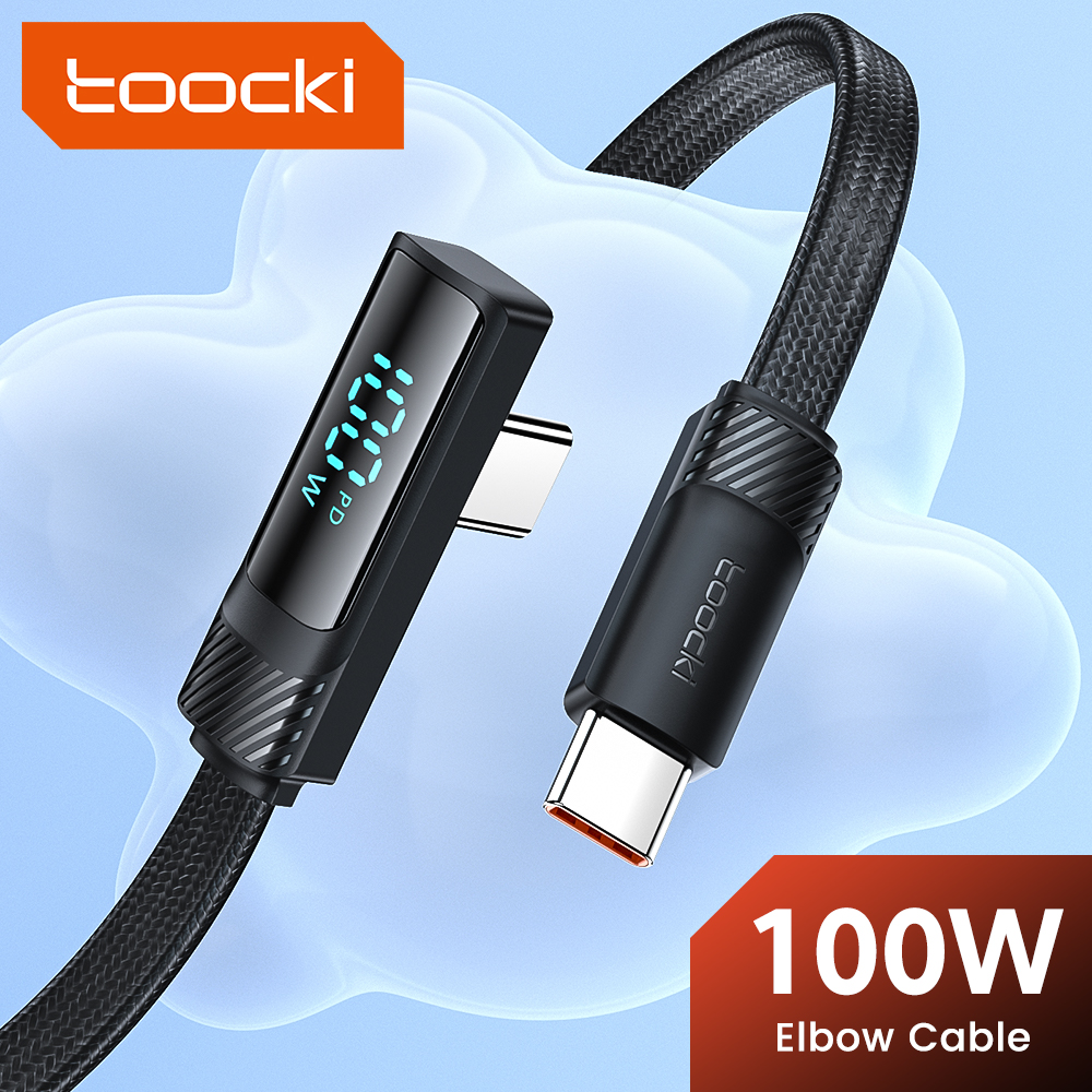 [R$29 / Moedas + Leve4] Toocki 2 metros cabo usb tipo c para usb c 90 graus pd 100w carregamento rápido