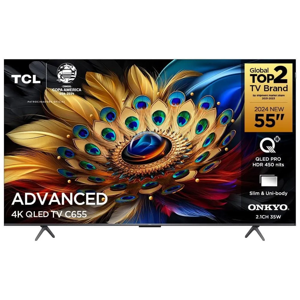 Smart TV 55 QLED 4K TCL 55C655 com Processador AIPQ, Google TV, HDR10+, Wi-Fi Dual Band