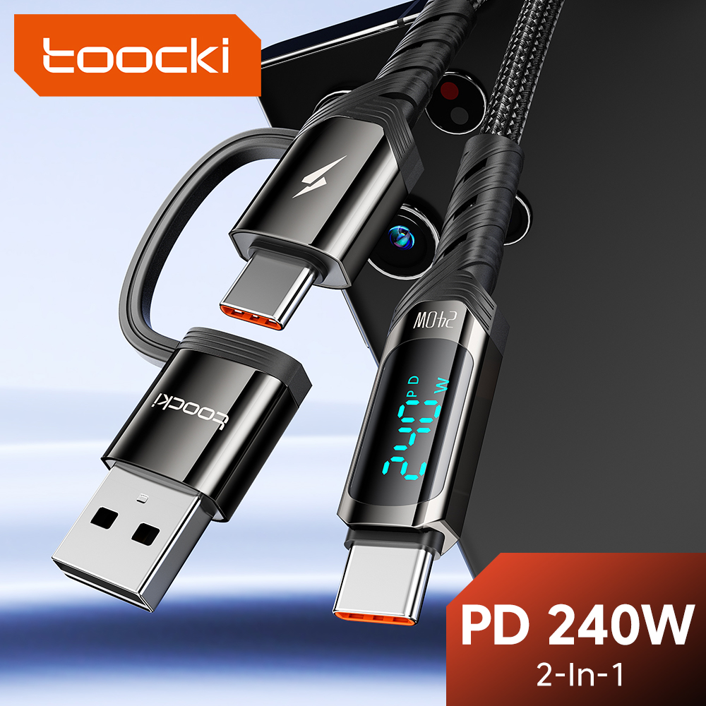 [Taxas Inclusas/R$2 Moedas App] Cabo 2 em 1 Toocki 240w PD 3.1 Com Display