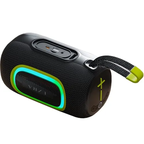 EZRA Caixa de Som Portátil com Luze Rítmica RGB, 2x10W Graves Estéreo Bluetooth Speaker, IPX6 Resistente à Água, 8 Horas de Reprodução