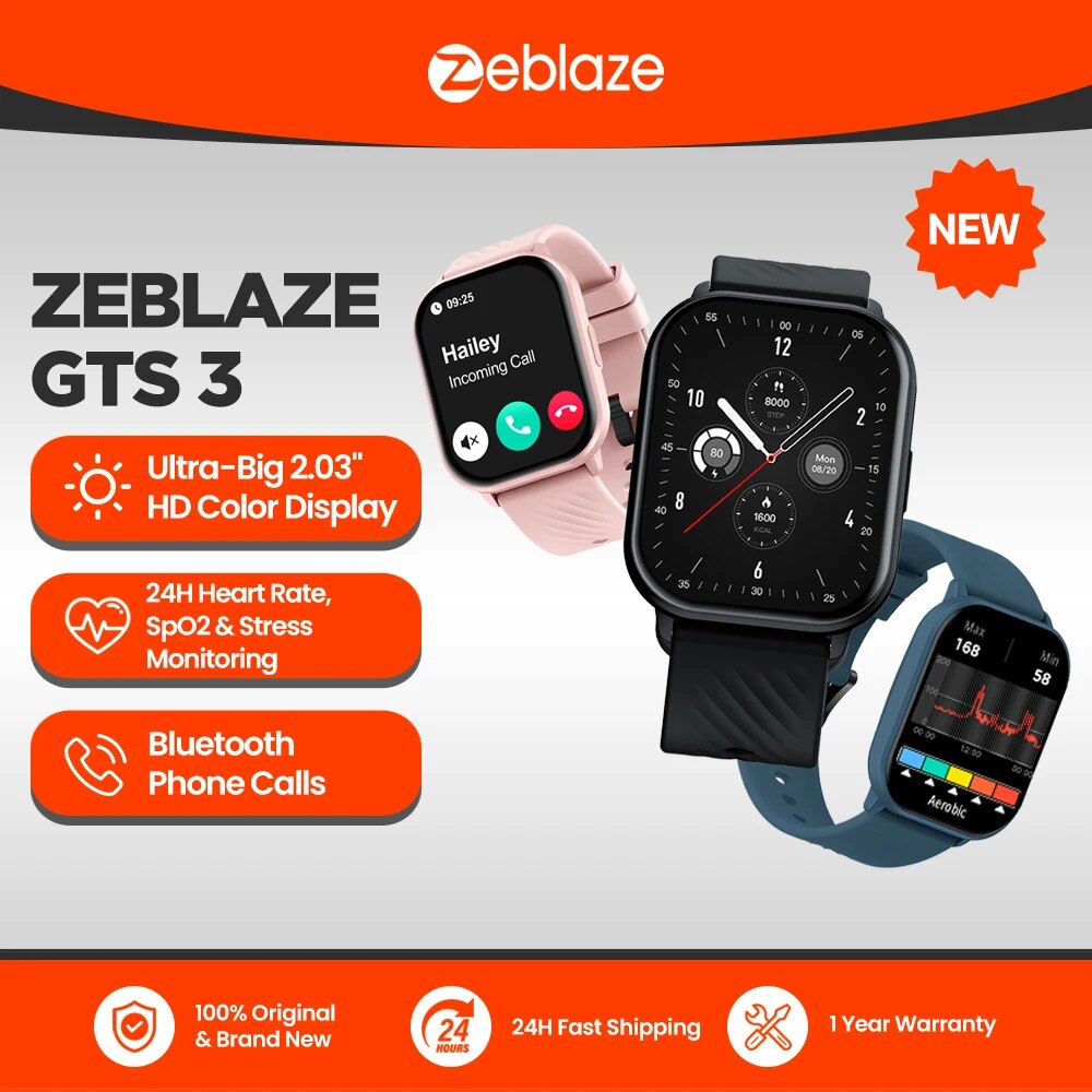 [Lv2 por R$34,52 cada /Moedas + C.Visa] Smartwatch Zeblaze GTS 3 Relógio Inteligente, Chamadas Bluetooth