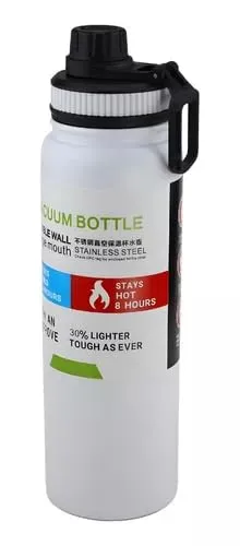 Garrafa de Água Térmica Aço Inox Esportiva Academia Isolada a Vácuo Aço Inox 304 de 800ml (BRANCA 1314)