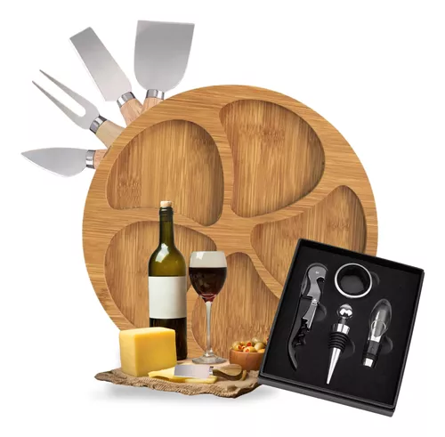 Kit Vinho 4 Peças + 4 Facas P Queijo + Petisqueira Presente