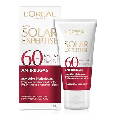 [Rec/+ por - R$16,99] L'Oréal Paris Protetor Solar Facial Antirrugas FPS60 com Ativo Hialurônico Solar Expertise, 40g