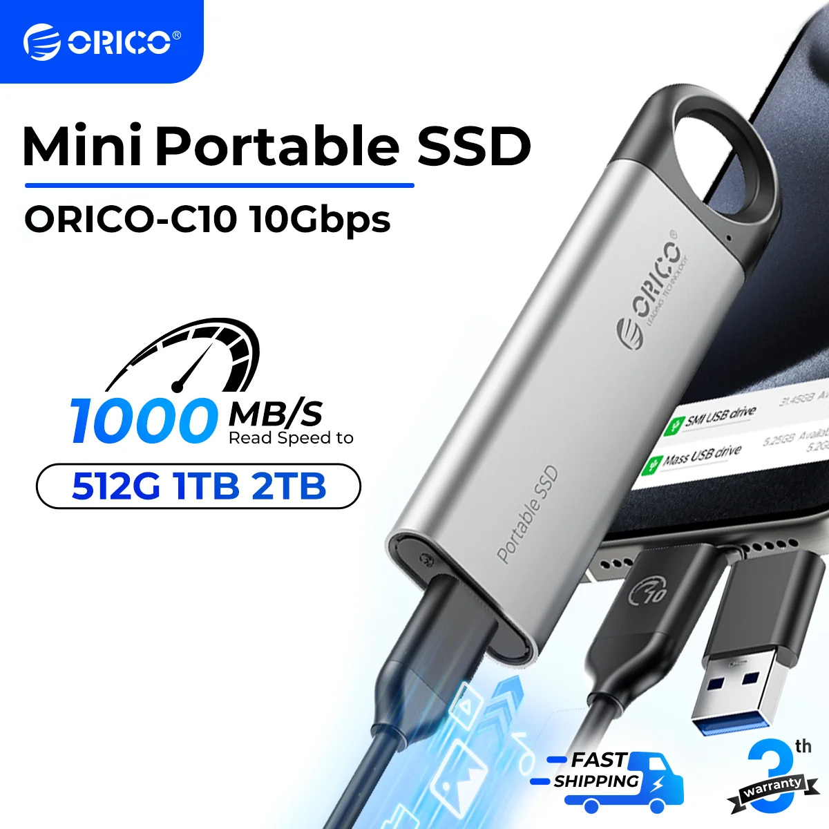 SSD Externo Orico com 128GB, 1050MB/s, Portátil para PC e Smartphone