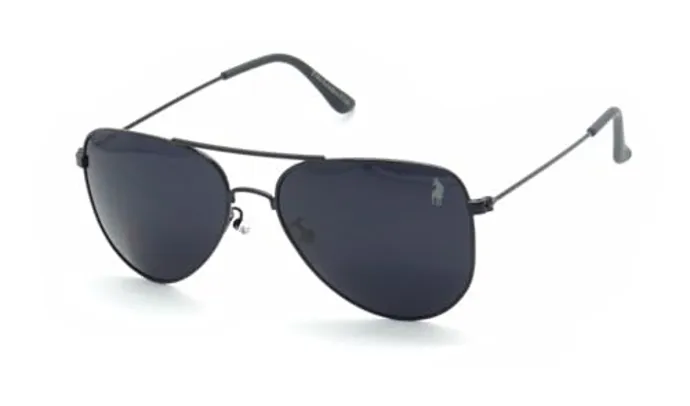 Óculos de Sol Aviador Unissex Polo London Club, Armação em Metal Stainless Stell (preto)