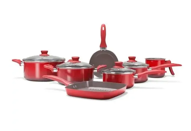 Conjunto de Panelas Antiaderentes Ceramic Life Easy 7 Peças Vermelho - Brinox, Alumínio, Revestimento Cerâmico