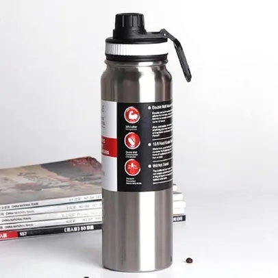Garrafa de Água Térmica Inox Esportiva Academia Isolada a Vácuo Aço Inox 800ml (Prata)