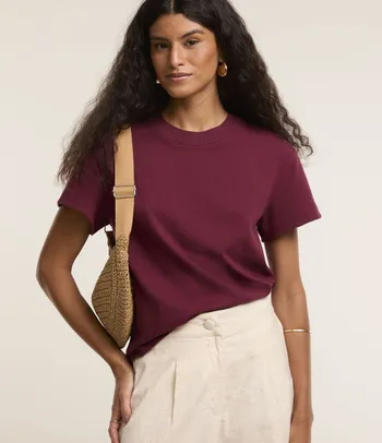 Camiseta em Algodão com Gola Redonda Vermelho P