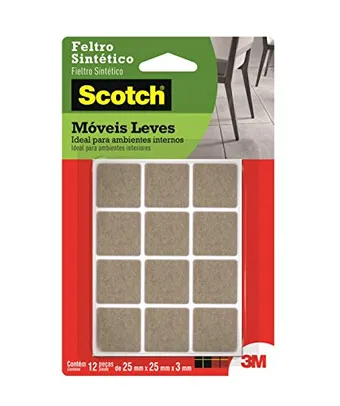 Scotch, 3M, Feltro Sintético para Móveis Leves, Quadrado, Marrom, Médio, 12 unidades