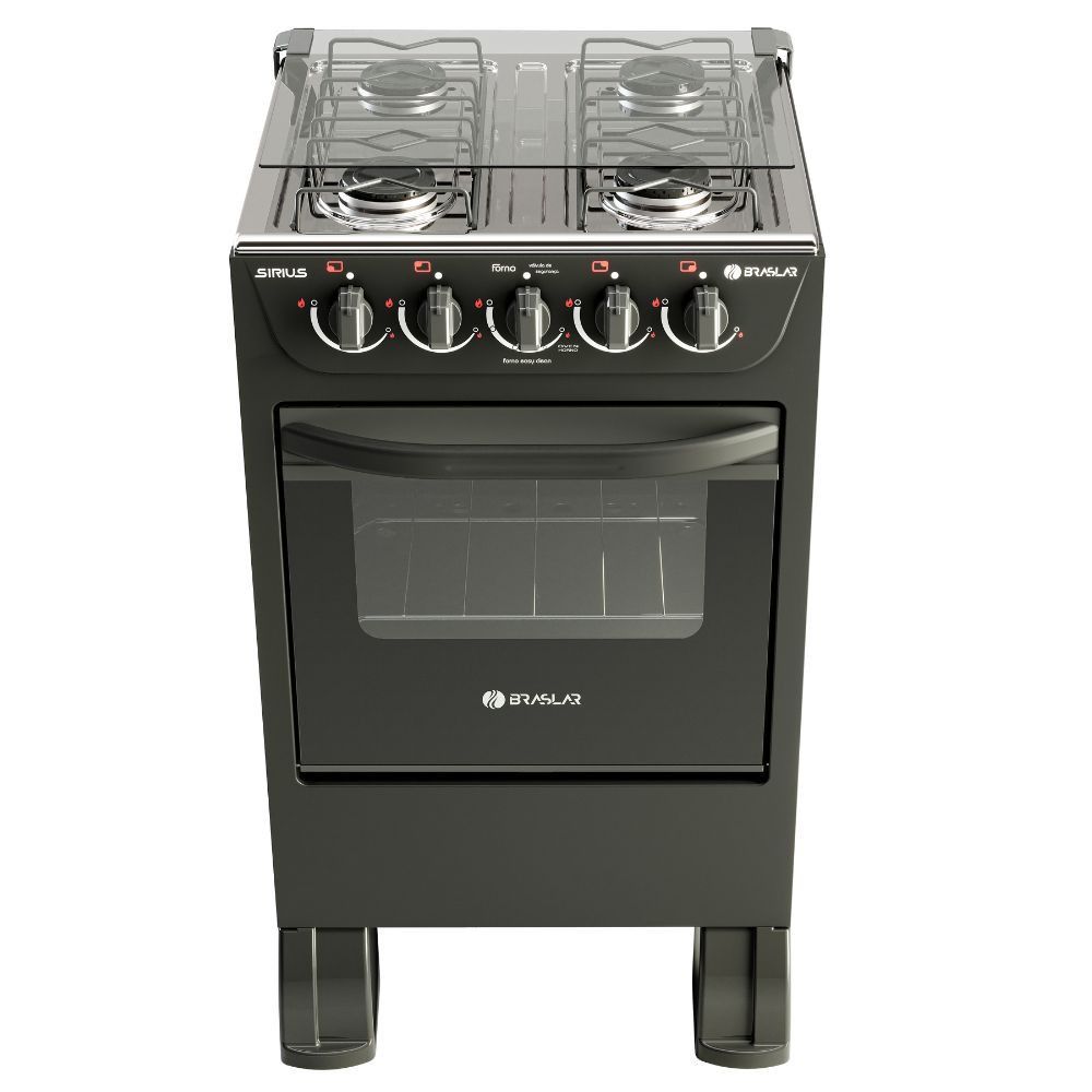 Fogão 4 Bocas De Piso Braslar New Sirius 2023 Preto
