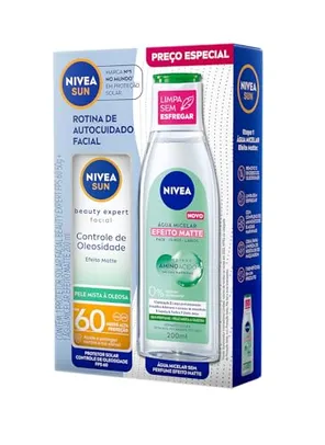 NIVEA KIT SUN FACIAL BEAUTY OLEOSIDADE FPS60 50ML + ÁGUA MICELAR EFEITO MATTE 200ML