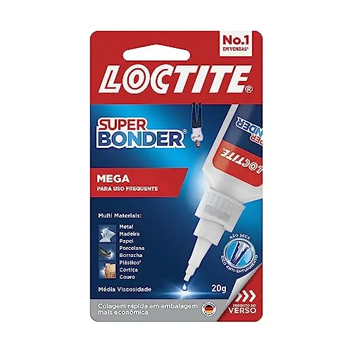 Cola Loctite Super Bonder Mega, Cola instantânea para reparos, Cola transparente para materiais diversos, Cola extraforte profissional, 1x20g