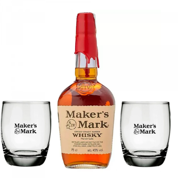 Whisky Maker's Mark Bourbon 750ml + 02 Copos Vidro