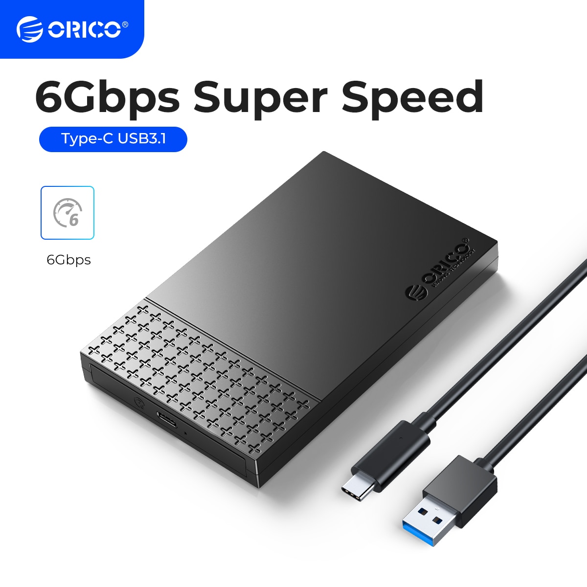 (MOEDAS R$12) ORICO Tipo-C Caixa de Disco Rígido Externo SATA para USB3.1 HDD Gabinete para 2.5 ''HDD SSD 6 Gbps Suporte de Velocidade UASP