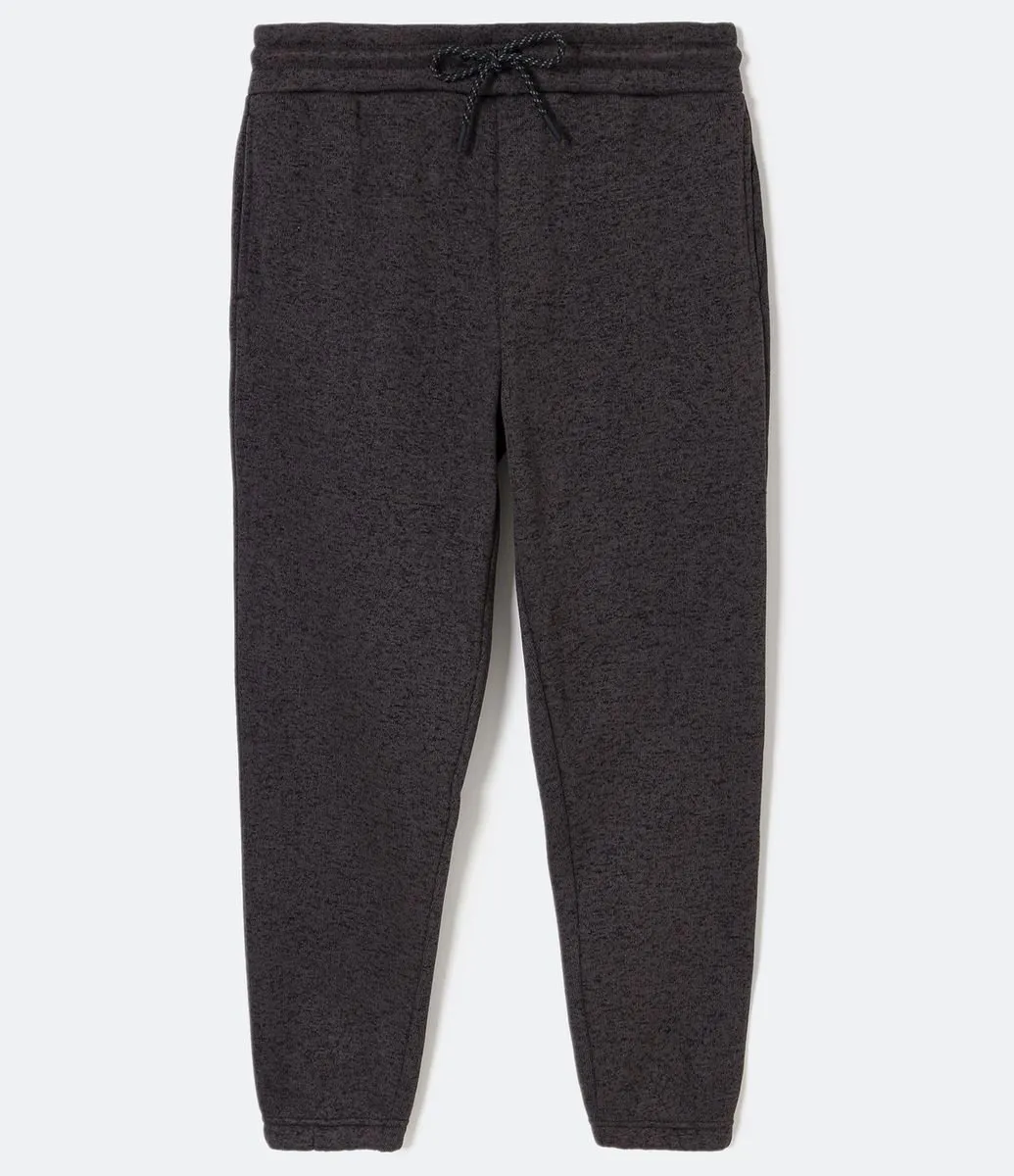 Calça com Cós Elástico Cordão e Barra Ajustada Cinza Escuro