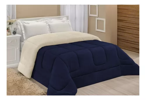 Edredom Sherpa Coberdrom E Cobertor Casal Queen Grosso Cores Cor Marinho Desenho do tecido Lisa