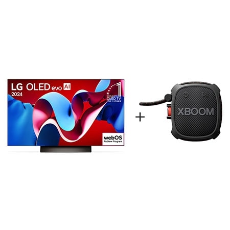 (MEMBERS) Combo LG Smart TV OLED evo AI C4 4K 55 polegadas 2024 + Caixa de som Bluetooth XBOOM XG2T Bluetooth à prova d'água