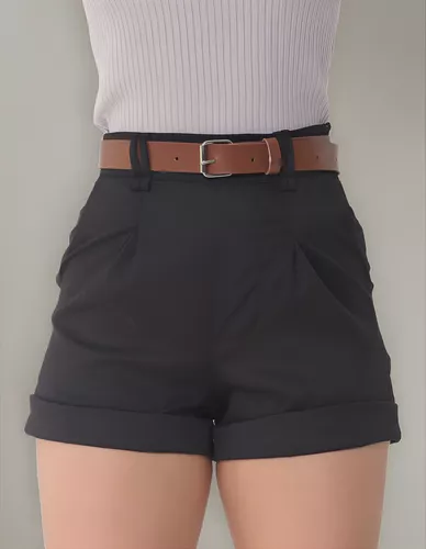 Short Alfaitaria Feminino Premium Com Cinto Acinturado Verão