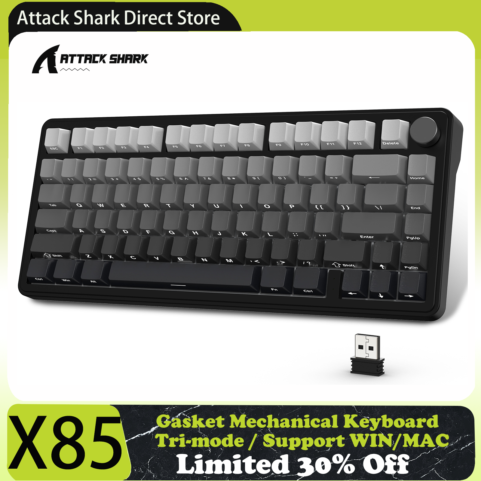 [MOEDAS | Taxa Inclusa] Teclado mecânico Attack Shark X85 Tri-mode 75% Wireless acolchoamento de 5 camadas