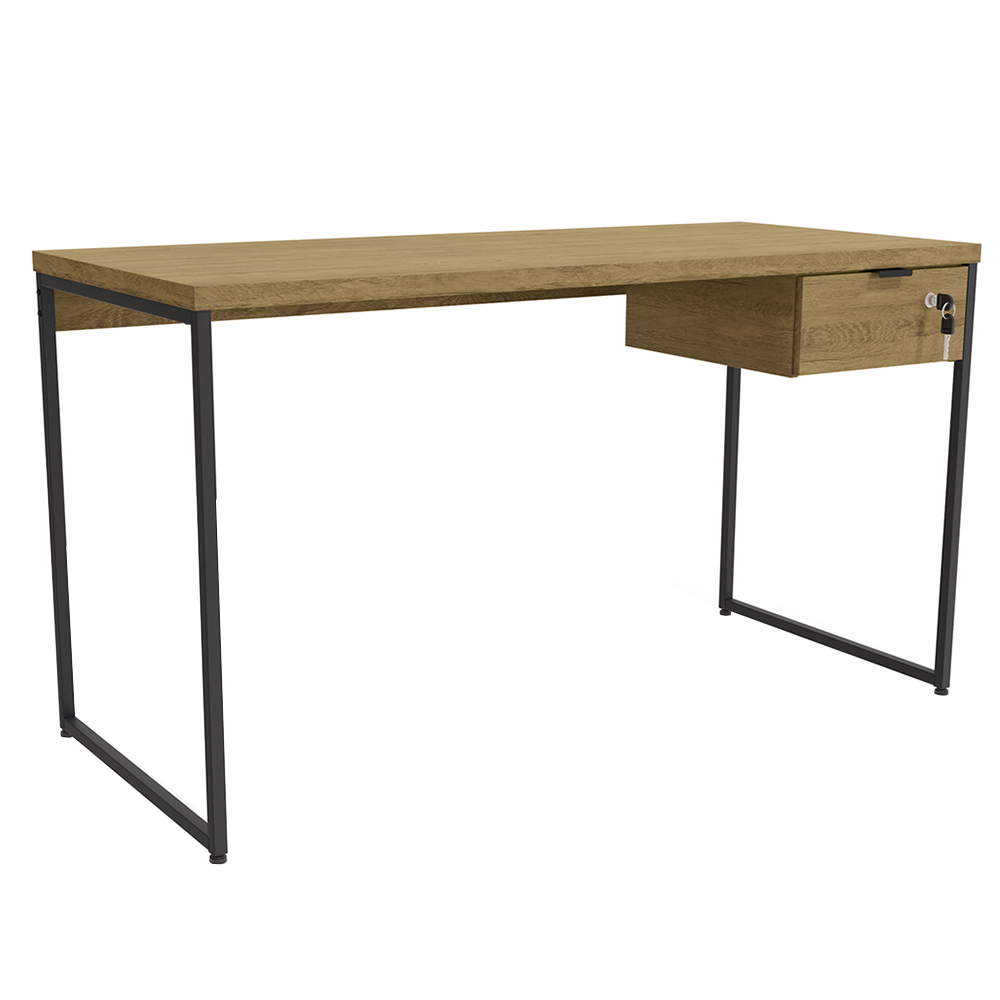 Escrivaninha 1 Gaveta Estrutura Metálica Tampo Em Mdp New Kappesberg - Freijó/Preto Fosco