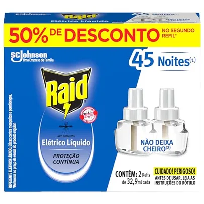 [REC] Raid Repelente Eletrico Líquido Refil, Até 45 Noites de Proteção, 2 unidades de 32,9ml