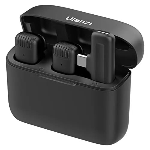 ULANZI Microfone de lapela sem fio J12 para telefone USB C, microfone plug-play 2 em 1 com capa de carregamento