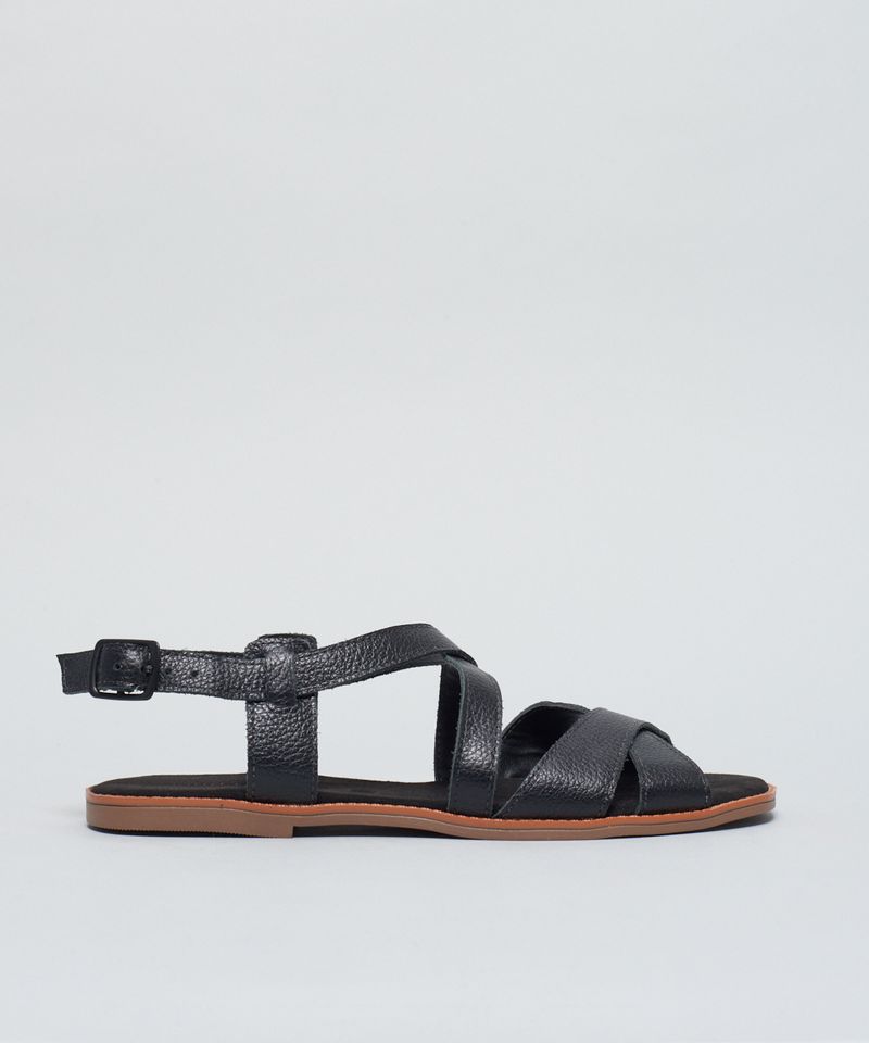 Rasteira Couro Duplo x - Preto 35 - preto