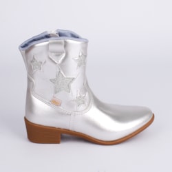 Bota Infantil Kidy Folk Cano Curto com Estrelas Glitter Prata