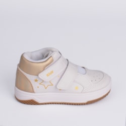 Tênis Infantil Kidy Happy Cano Médio Estrelas Branco Dourado