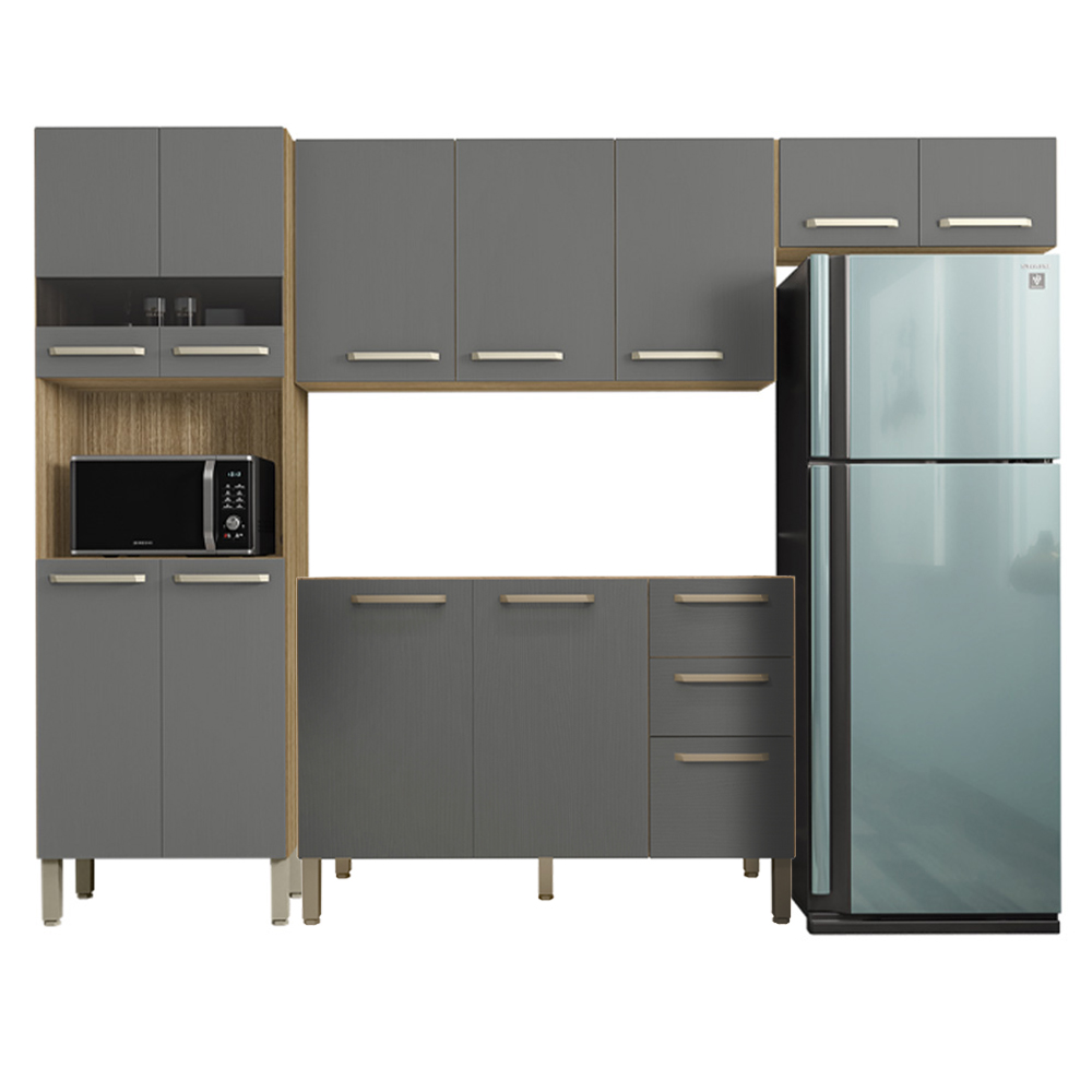 Cozinha Modulada 4 Peças 12 Portas 2 Gavetas Versalhes Kit's Paraná - Freijo Gris