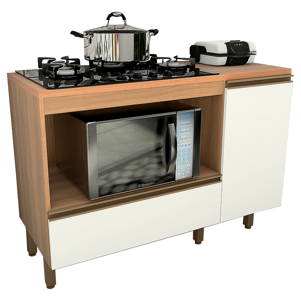 Balcão Para Cooktop 1 Porta 1 Gaveta Macadamia Telasul - Freijo/Branco