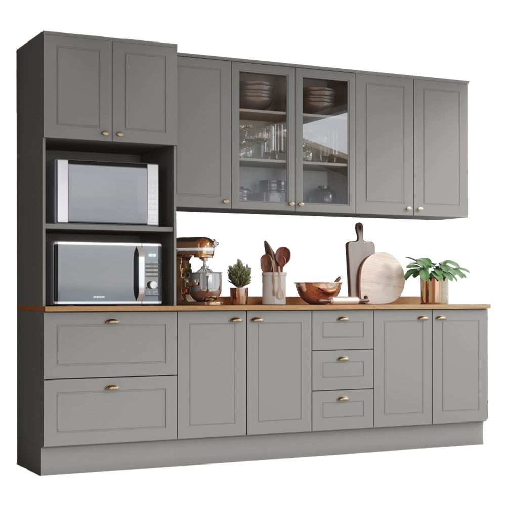 Cozinha Modulada 5 Peças 11 Portas 5 Gavetas Americana Henn - Cinza