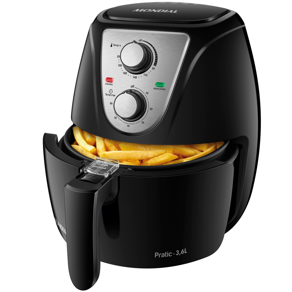 Fritadeira Elétrica Air Fryer Mondial Pratic Af-36 3,6L 1500W - Preto/Inox - 110 Volts