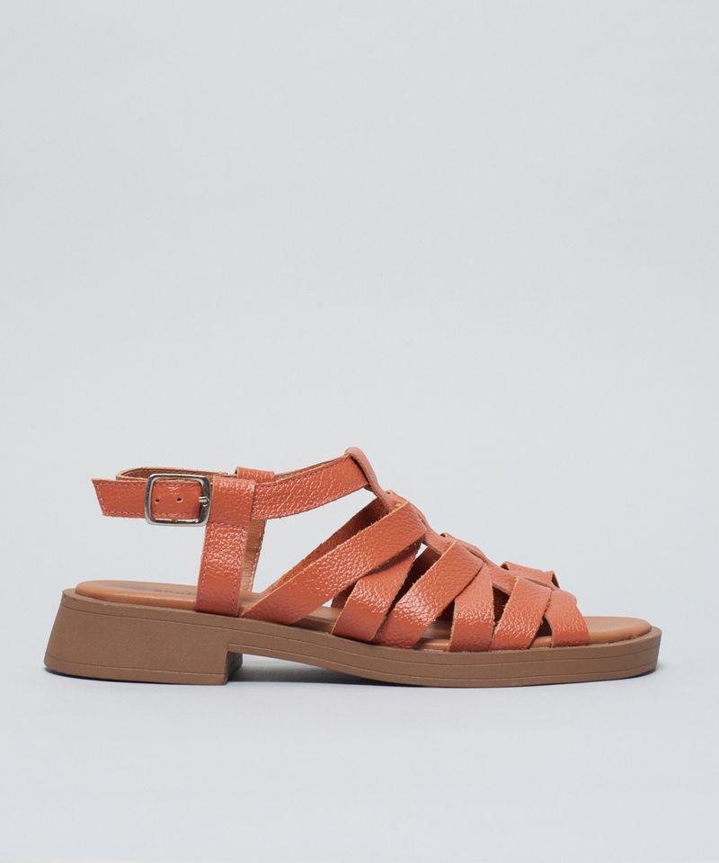 Rasteira Couro Tiras Bruna - Ocre 37 - ocre