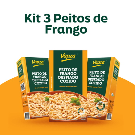 Kit 3 Peitos de Frango Desfiados Cozidos 400G Vapza