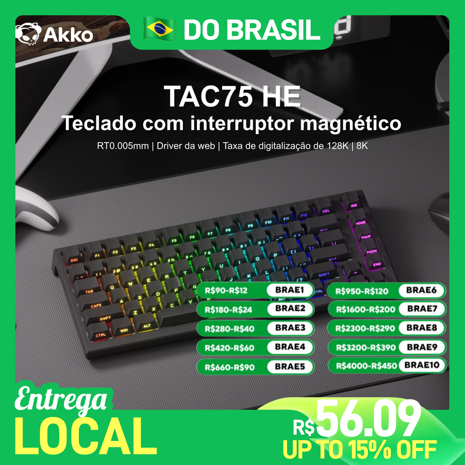 [Aliexpress] - Teclado Mecânico Gamer Akko TAC75 HE: Switch Magnético - R$304,88