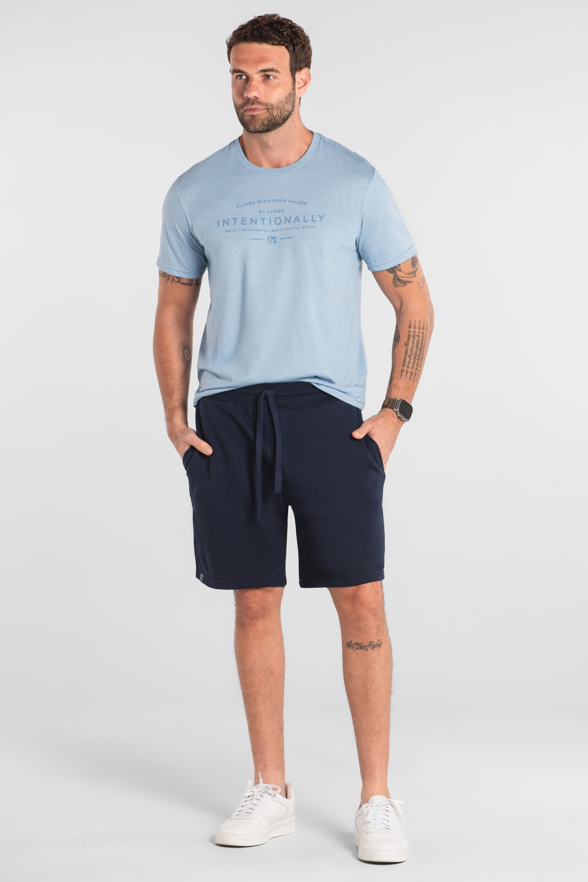 Bermuda Masculina em Moletom Sem Felpa (Azul Marinho) The Philippines