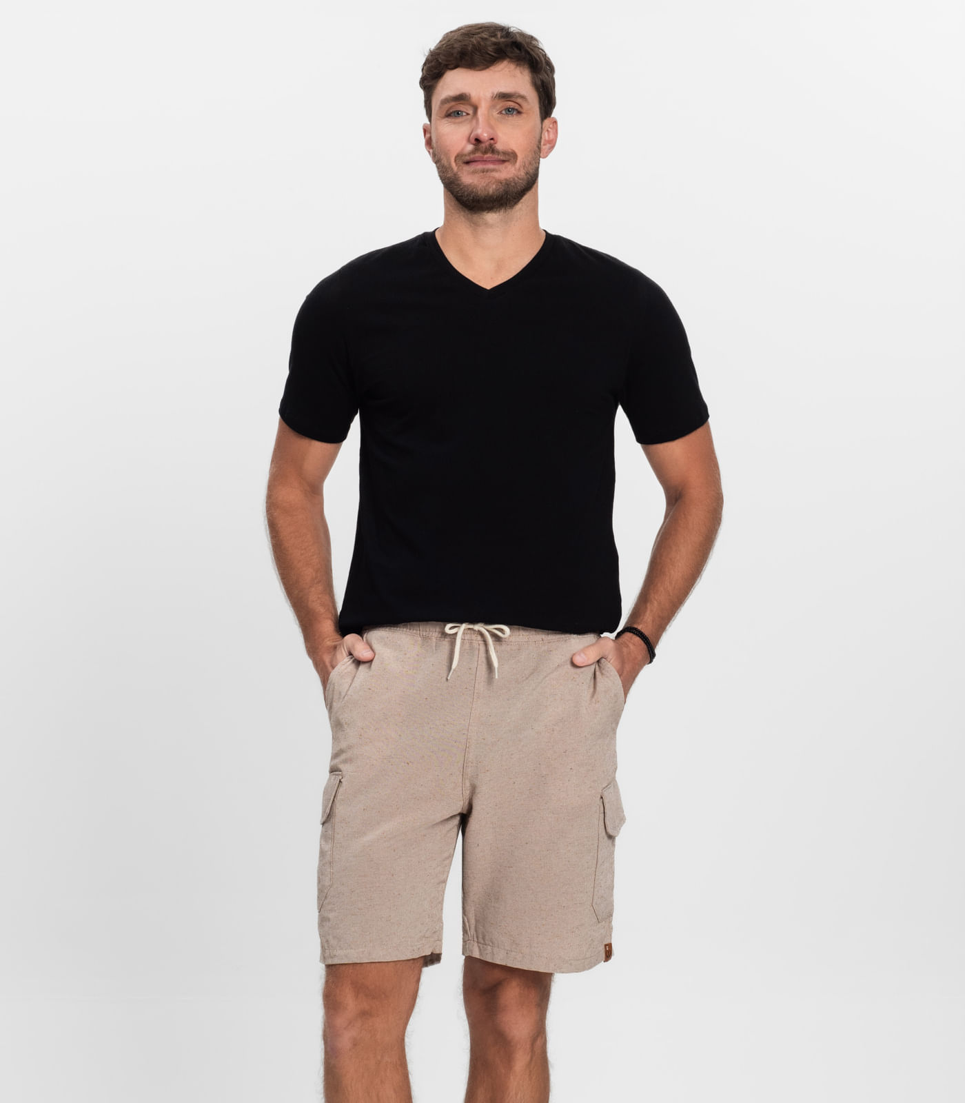 Bermuda Masculina Sarja Cargo Com Elástico Shift Bege