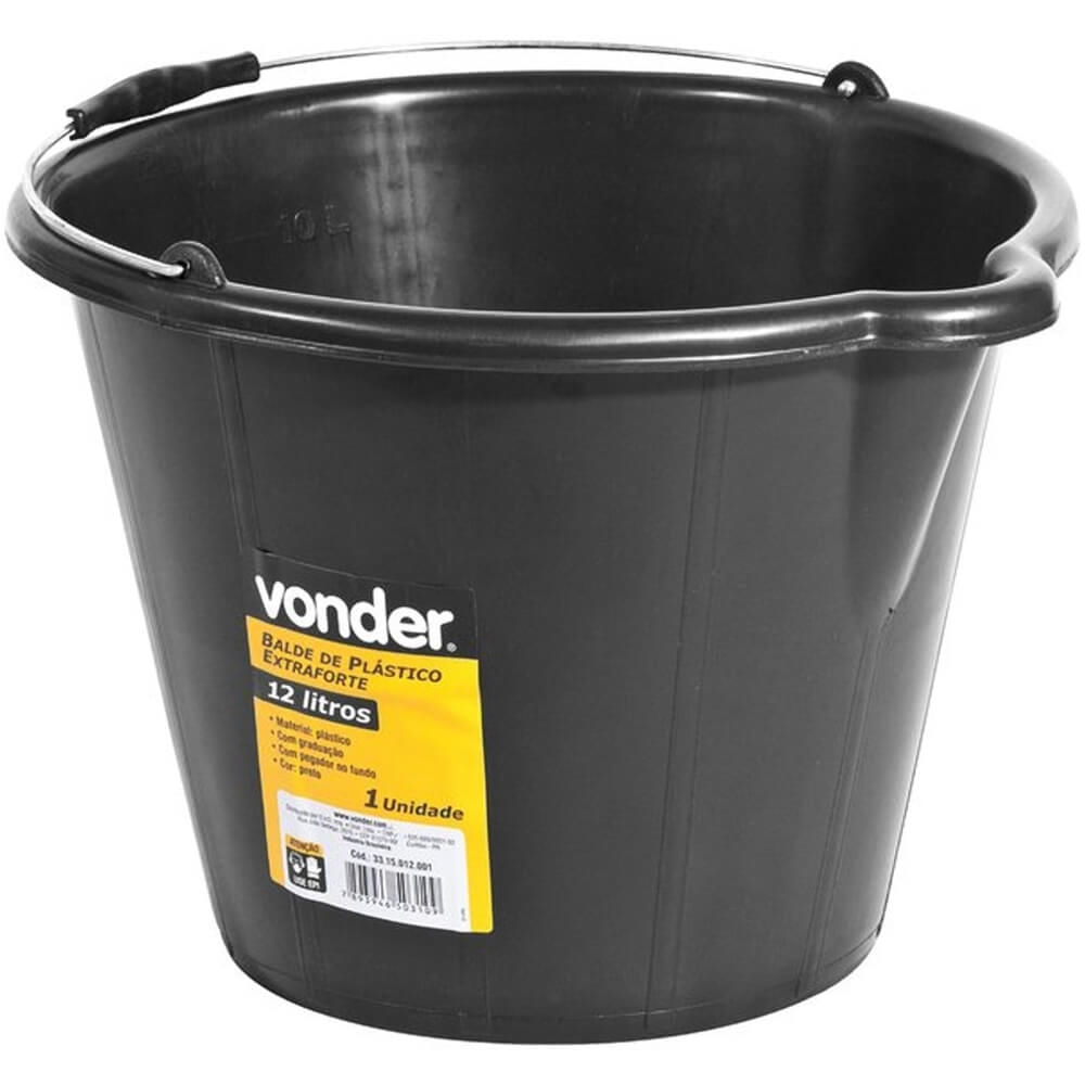 Balde Plástico Extra-Reforçado 12 Litros Preto - 33.15.012.001 - VONDER