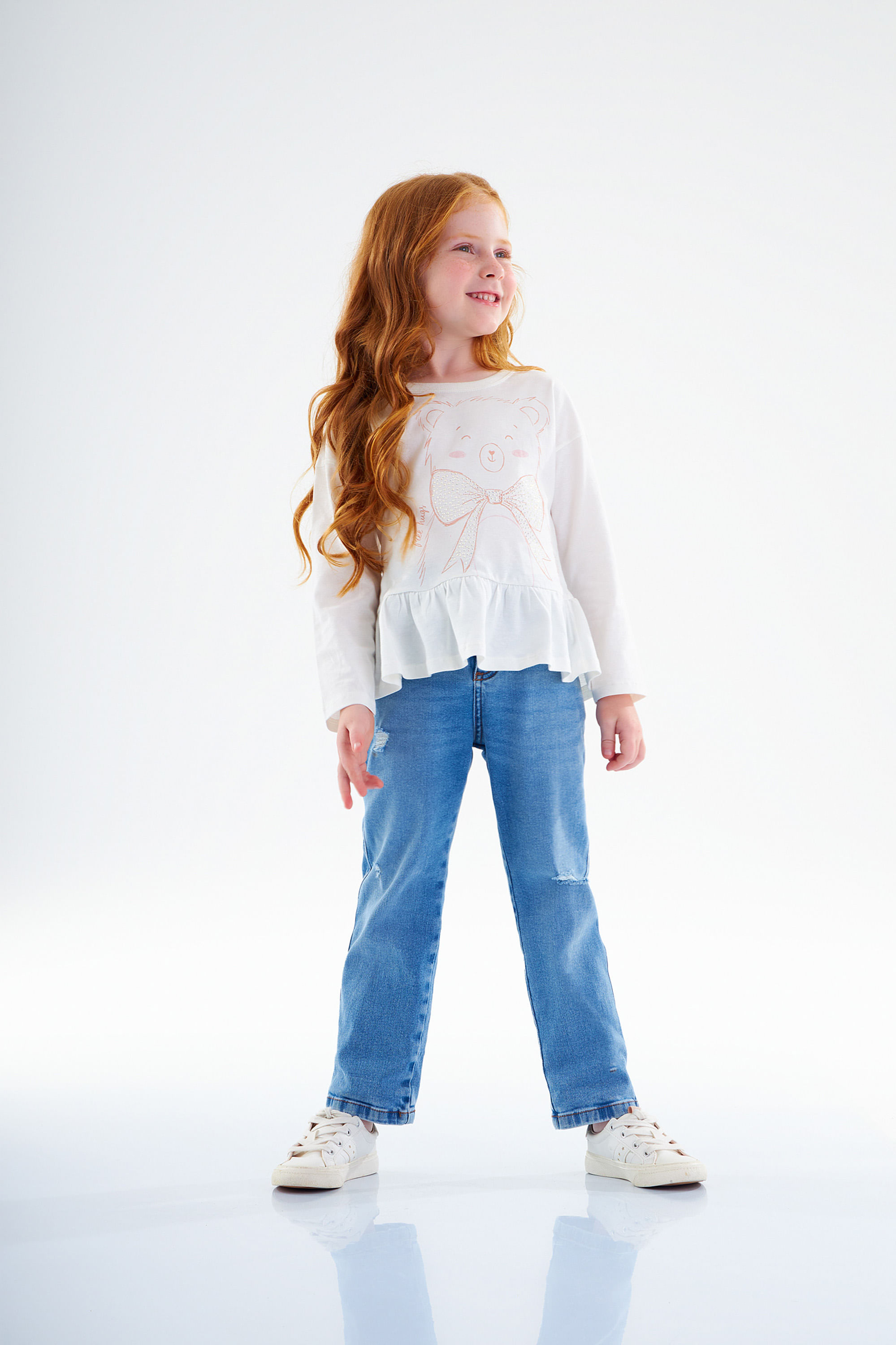 Bata Manga Longa Infantil Feminina em Meia Malha (Off White) Up Baby
